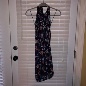 Navy Blue Floral Halter Dress